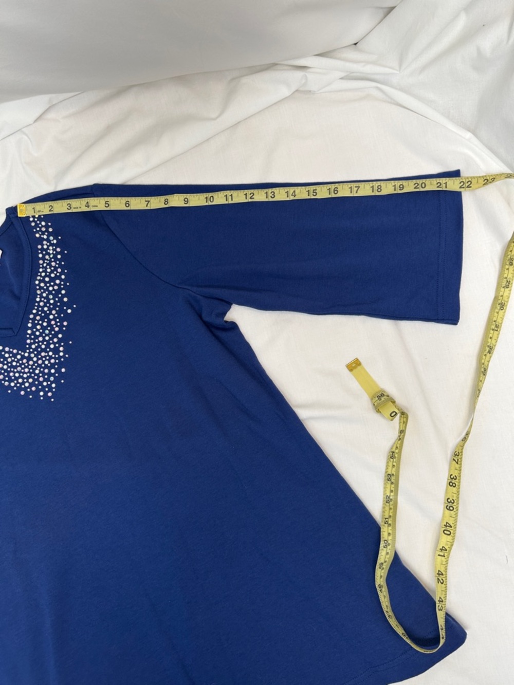 Quacker Factory Royal Blue Two-Piece Top and Pants with Rhinestone Matching Set - Picture 6 of 14